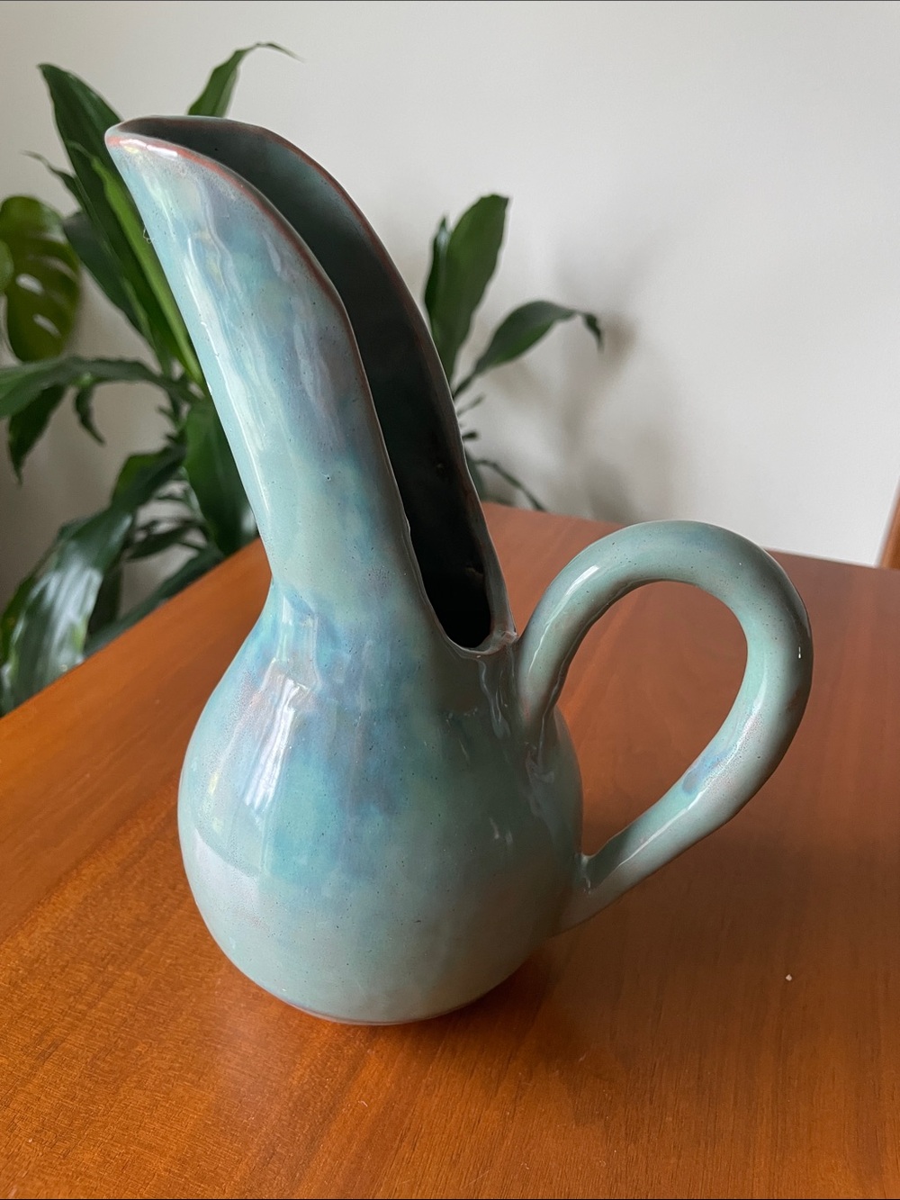 Handcrafted Ceramic Ewer in Seafoam Green Glaze, it’s a decor and functional
